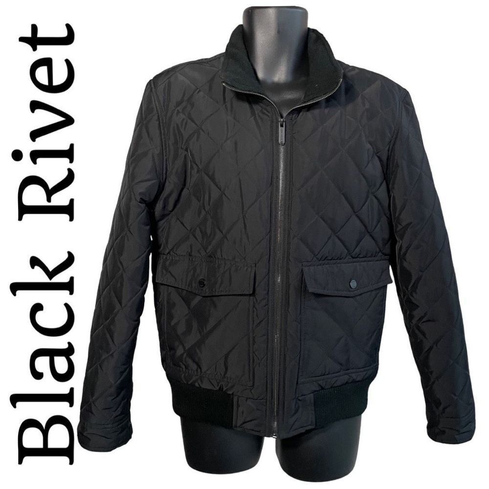BLACK RIVET Men’s Black Jacket, Quilted stitching w/ full zip closure, size M